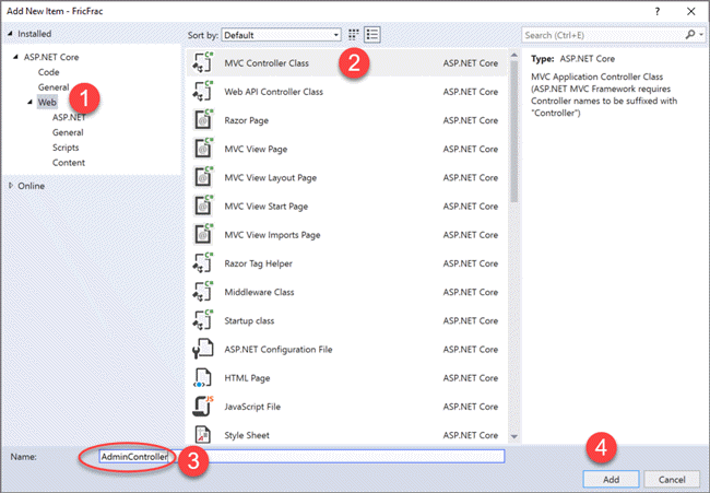 Fric-frac Add New Item Controller Dialog Box